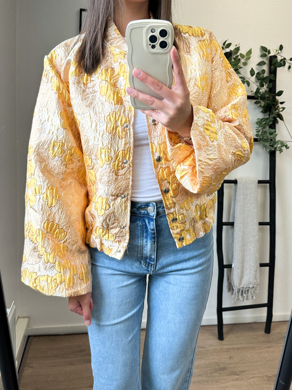 Erica Flower Printed Bomber Jacket - Yellow