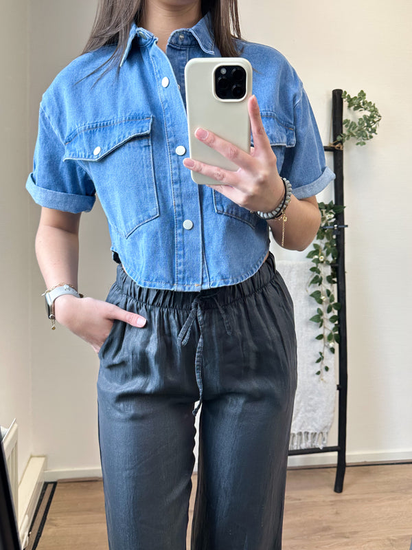 Lela Cropped Denim Top - Blue