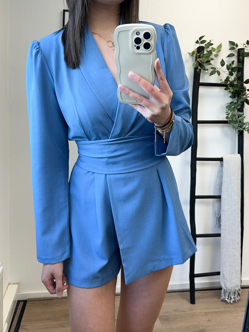 Zaya Blazer Belt Playsuit - Denim Blue