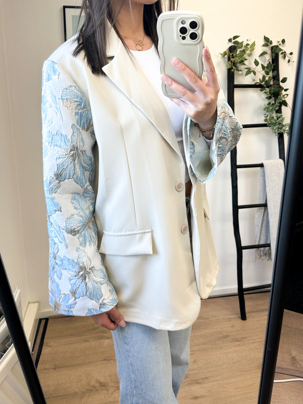 Stacey Flower Sleeve Blazer - Beige