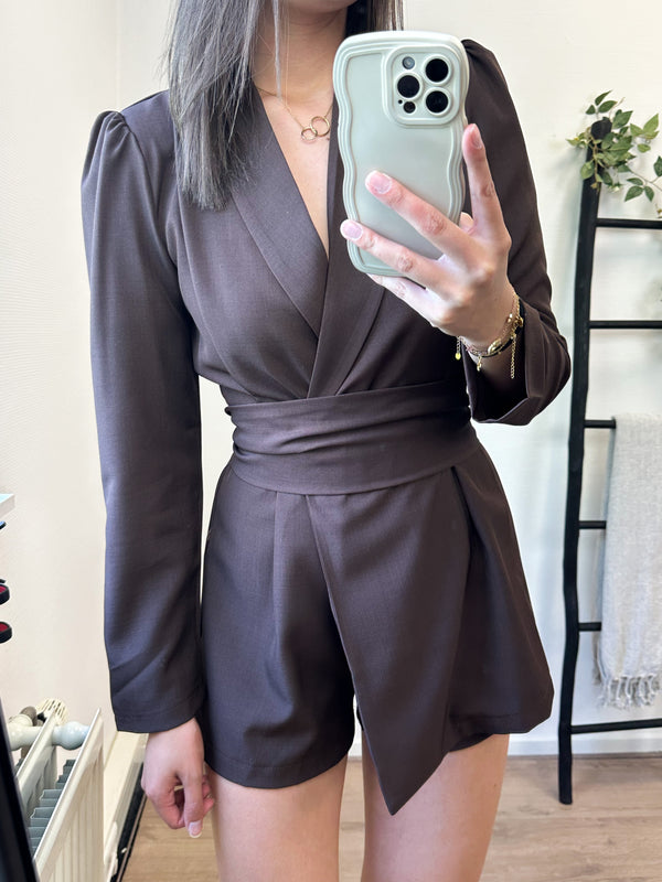 Zaya Blazer Belt Playsuit - Brown