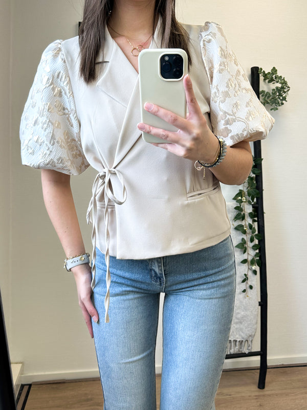 Kaylee Flower Puff Short Sleeve Blazer - Bronze