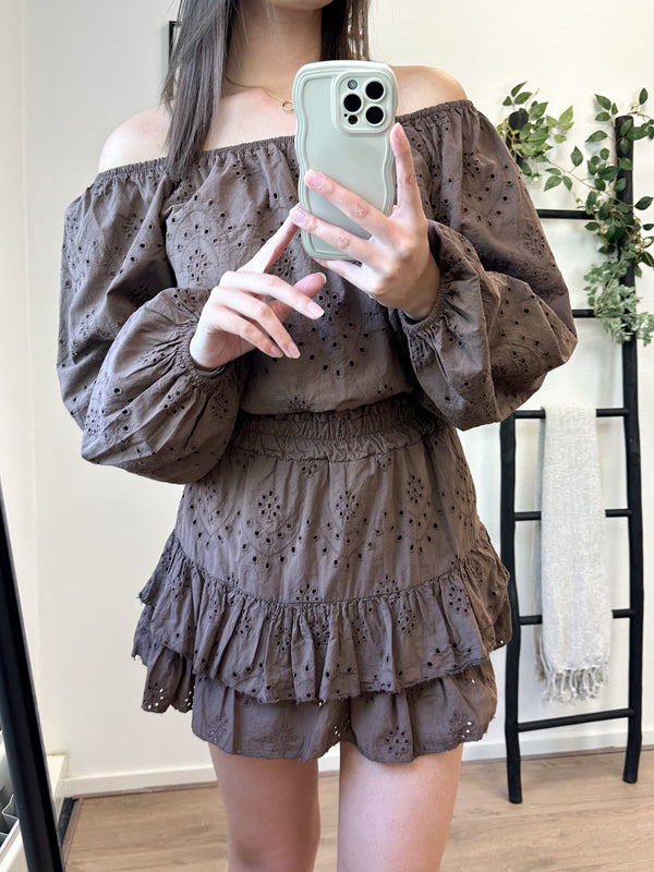 Luana Broderie Two Piece Set - Brown