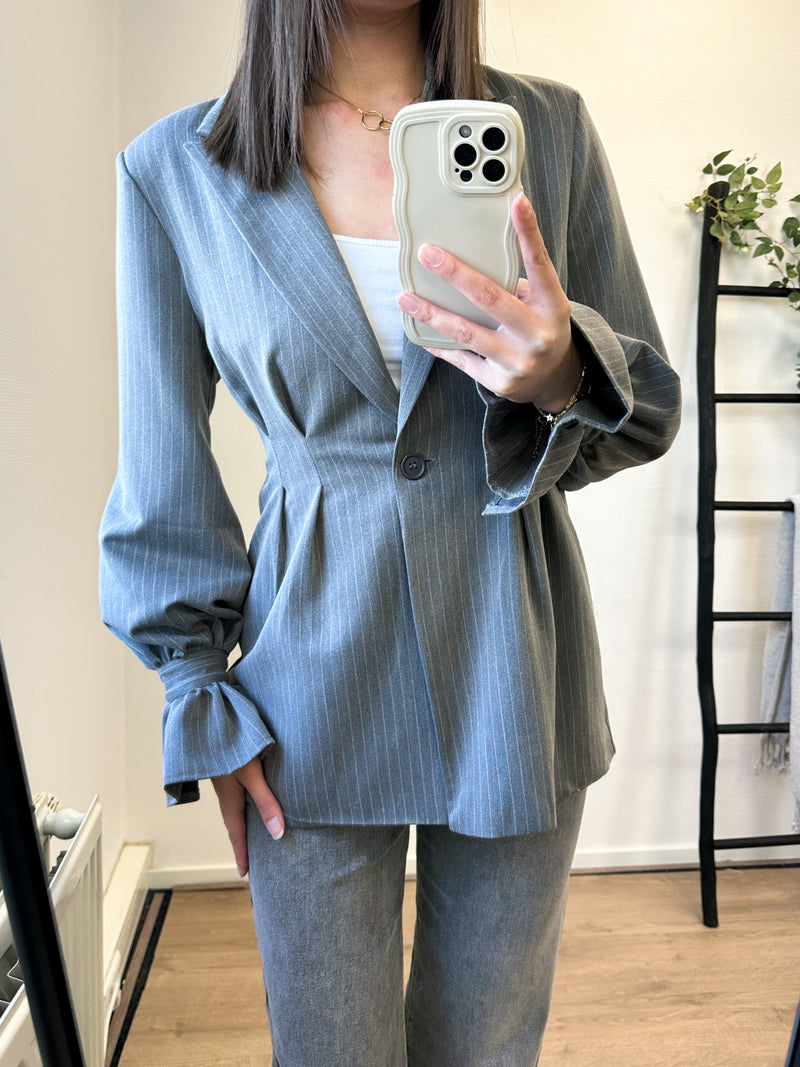 Aubry Striped Fitted Blazer - Grey
