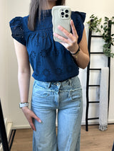 Gwenda Printed Top - Navy