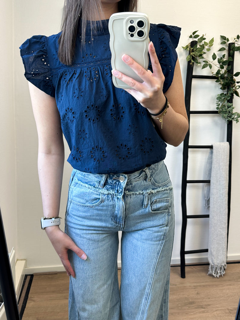Gwenda Printed Top - Navy