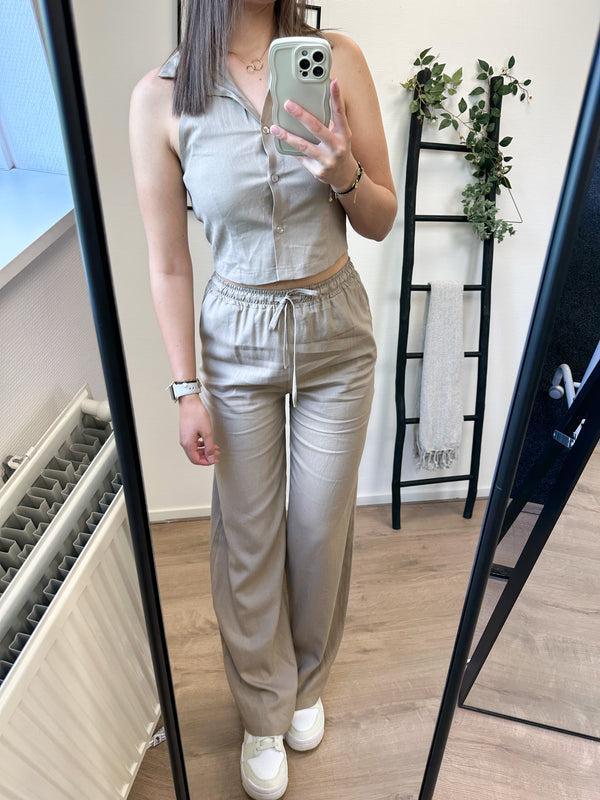 Mindy Linnen Cropped Gilet - Taupe