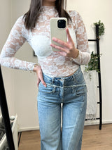 Roses Lace Printed Top - White