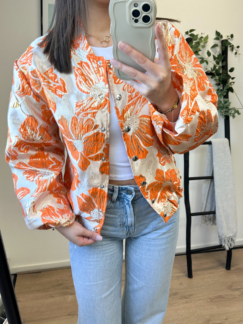 Erica Flower Printed Bomber Jacket - Orange