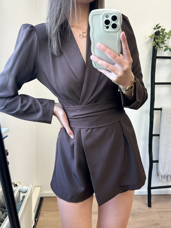 Zaya Blazer Belt Playsuit - Brown