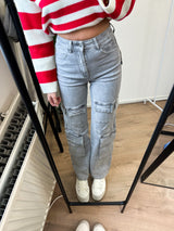Melanie Stretch Cargo Pocket Jeans - Grey Denim