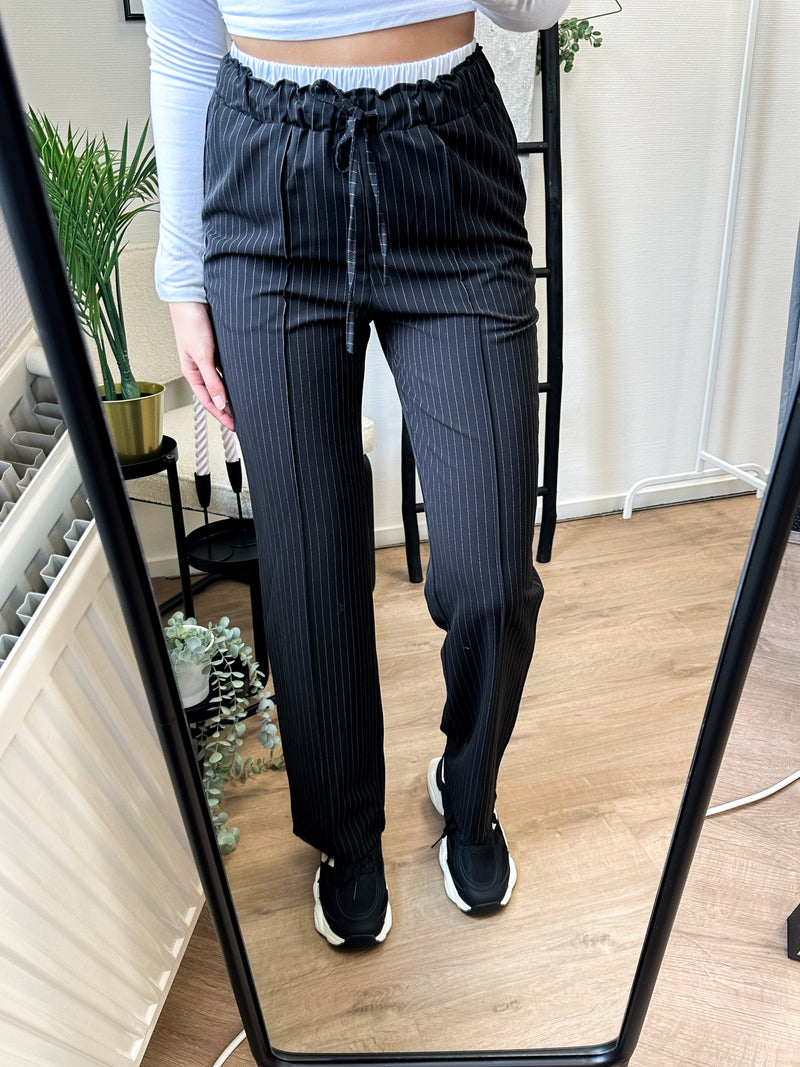 Raylee Waistband Pants - Black Striped