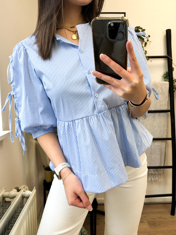 Ayra Bow Blouse Striped - Blue