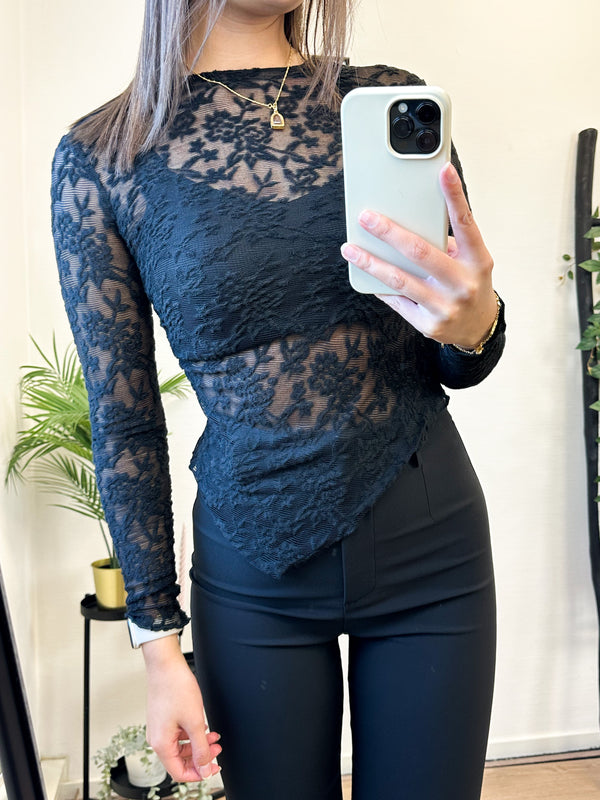 Dakota Lace Printed Top - Black