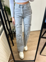 Melanie Stretch Cargo Pocket Jeans - Grey Denim