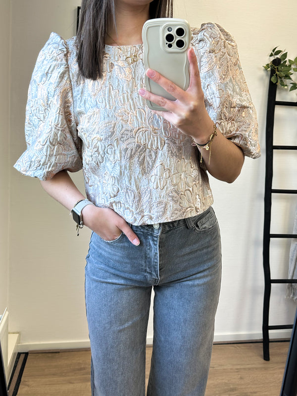 Tara Flower Puff Sleeve Top - Bronze