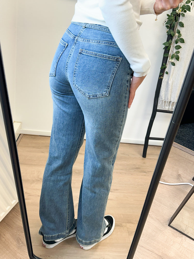 Vanesa Bow Cord Straight Leg Stretch Jeans - Dark Blue Denim
