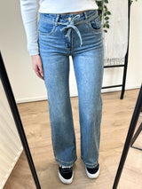 Vanesa Bow Cord Straight Leg Stretch Jeans - Dark Blue Denim