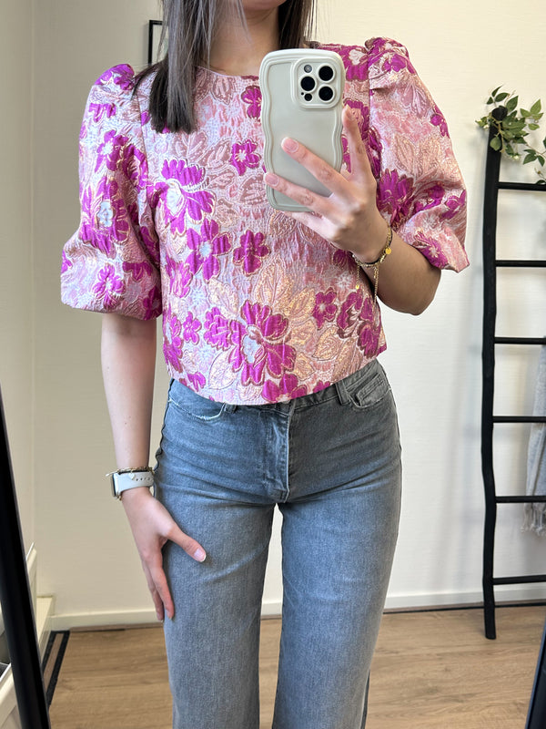Tara Flower Puff Sleeve Top - Pink
