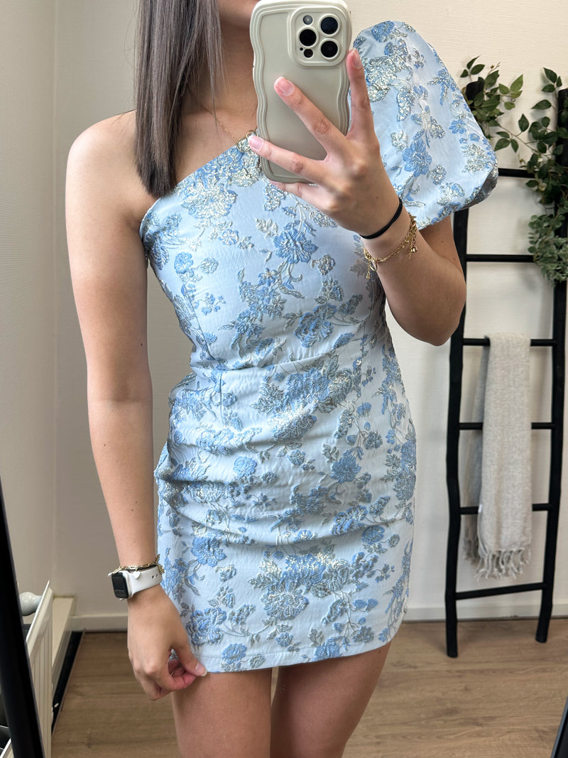 Mira Flower One Shoulder Dress - Blue
