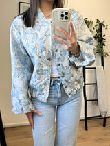Erica Flower Printed Bomber Jacket - Light Blue