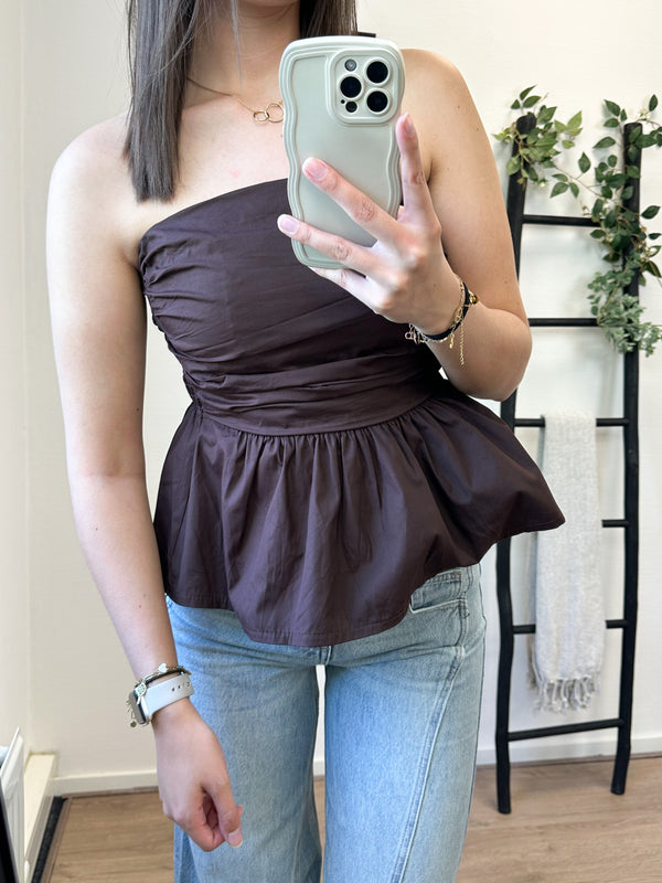 Palma Off Shoulder Top - Brown