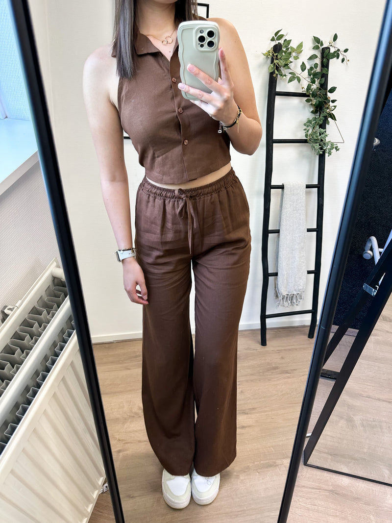 Mindy Linnen Cropped Gilet - Brown