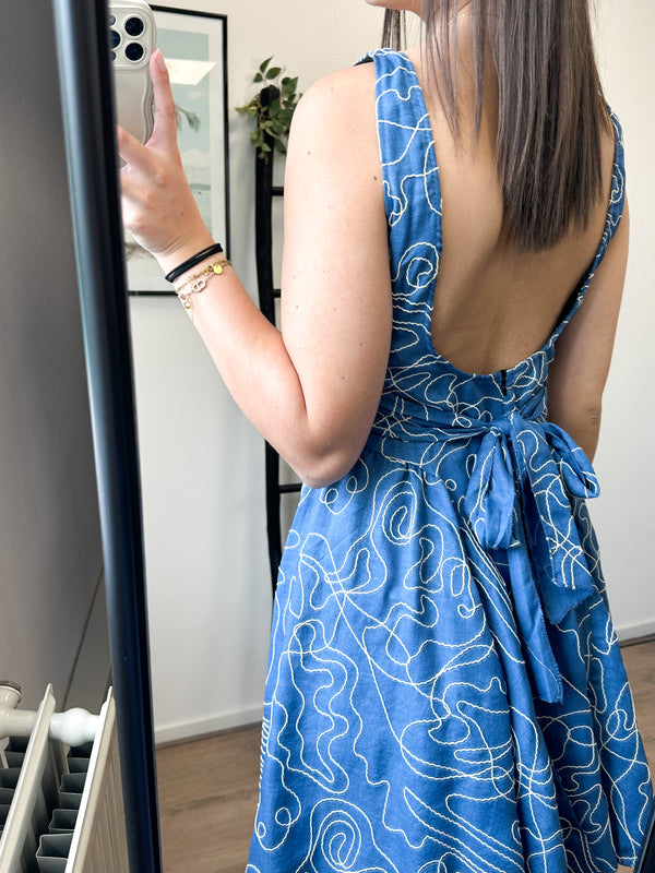 Fibi Printed Dress - Denim Blue