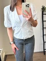 Nancy Broderie Short Sleeve Blazer - White