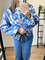 Erica Flower Printed Bomber Jacket - Dark Blue