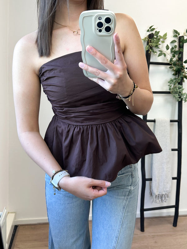 Palma Off Shoulder Top - Brown