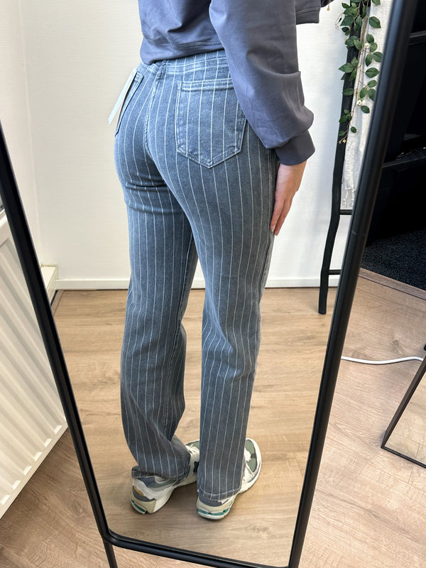 Tracy Striped Wide Leg Stretch Jeans - Grey Denim