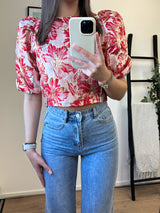 Vivian Flower Puff Sleeve Top - Rouge