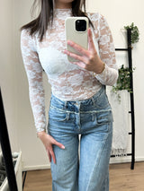 Roses Lace Printed Top - White