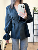Aubry Striped Fitted Blazer - Black