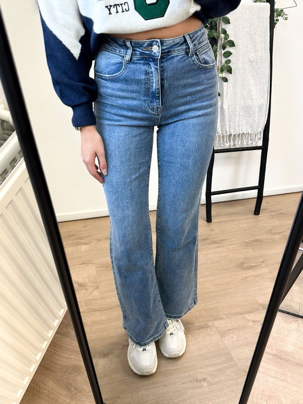 Kendra Wide Leg Stretch Jeans - Blue Denim