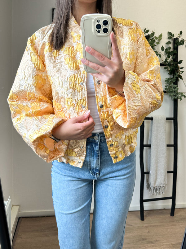 Erica Flower Printed Bomber Jacket - Yellow
