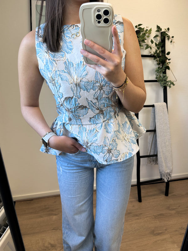Tess Flower Top - Light Blue