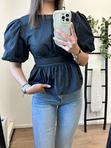 Kyana Open Back Blouse Top - Black