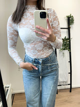 Roses Lace Printed Top - White
