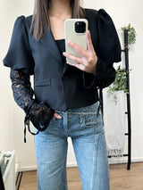 Esmay Lace Sleeve Blazer - Black