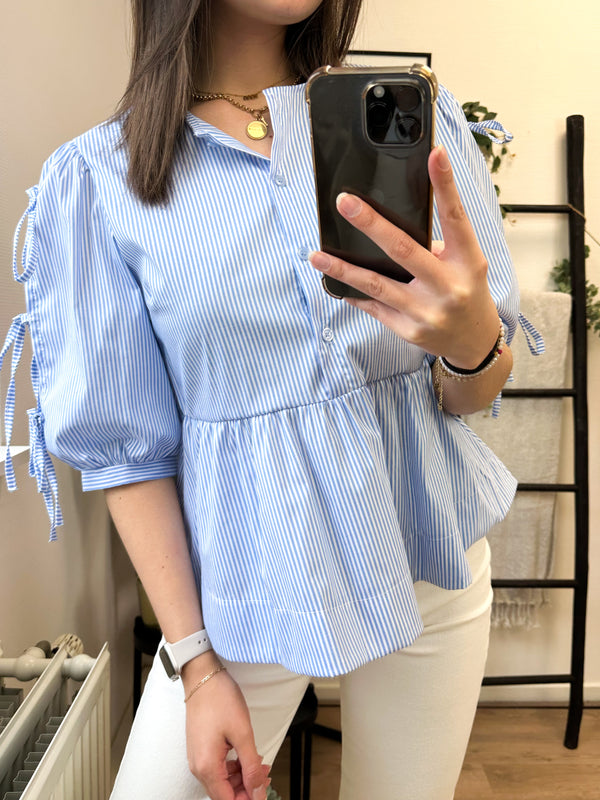 Ayra Bow Blouse Striped - Blue