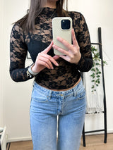 Roses Lace Printed Top - Black