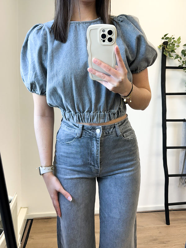 Adrina Denim Top - Light Grey