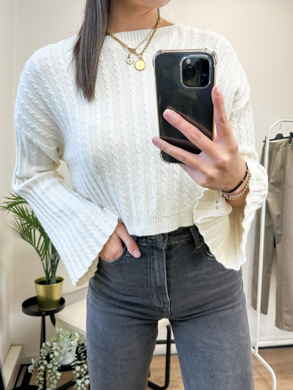 Jane Longsleeve Kabel Top - Creme