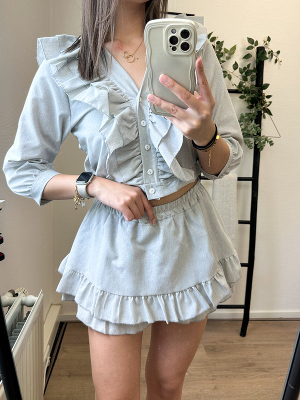 Ivi Ruffle Two Piece Set - Light Grey