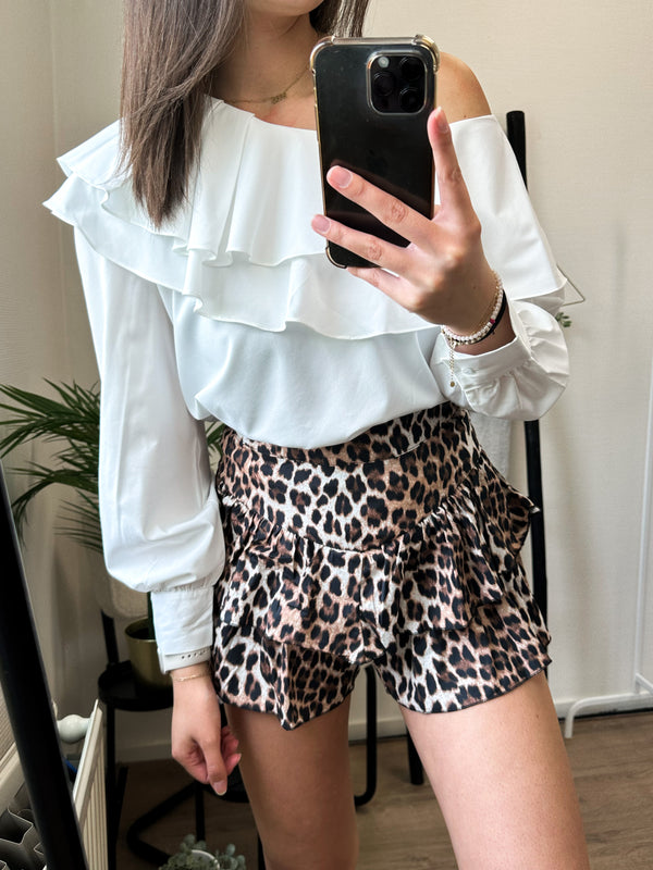 Cici One Shoulder Ruffle Blouse - White