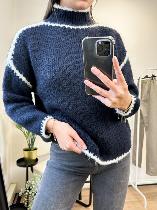 Isabeau Lines Sweater - Navy/White