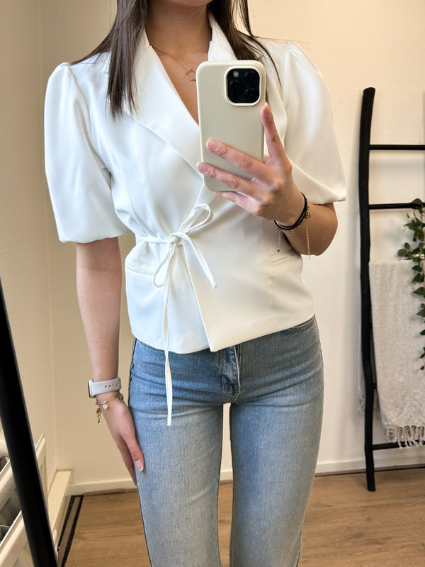 Lorah Bow Short Sleeve Blazer - White