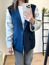 Cindy Printed Sleeve Blazer - Navy